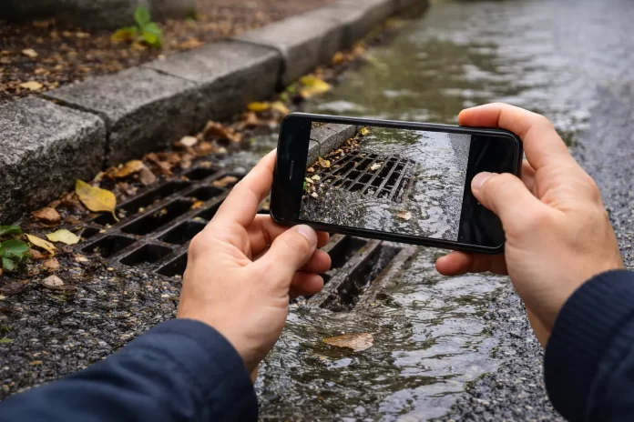 cittadino fotografa un problema urbano per documentare una segnalazione