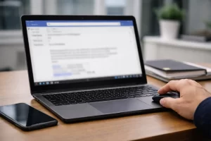 persona al computer invia una comunicazione digitale tracciabile senza testo leggibile