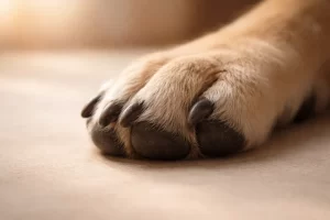 Zampa di cane su superficie neutra protezione animali Eywa - Eywa Divulgazione Primo piano di una zampa di cane poggiata su una superficie chiara, con luce naturale calda dall'alto — immagine simbolo della tutela animale