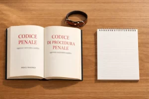 Codice penale e tutela animali — Legge 82 del 2025 - Eywa Divulgazione Codice penale aperto su un tavolo di legno accanto a un collare per cani e un taccuino — riferimento alla riforma della Legge 82/2025 sui reati contro gli animali