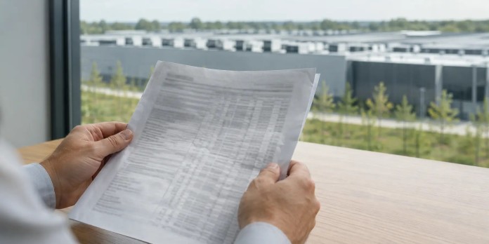 Mani che tengono un foglio con i numeri delle compensazioni di un data center